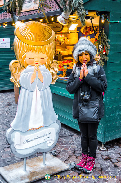 Christmas market stall selling guardian angels