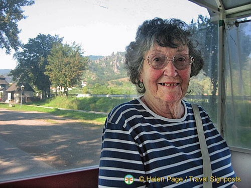 Barbara, on the little white train to Durnstein 