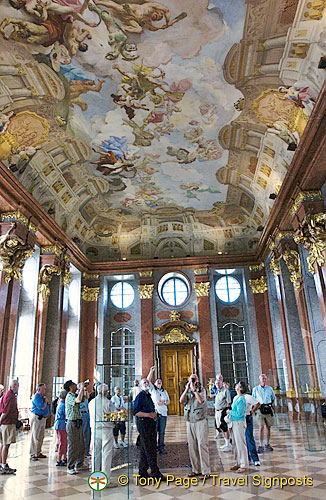 Ceiling fresco showing Pallas Athena on a chariot drawn by lions - a symbol of wisdom and moderation