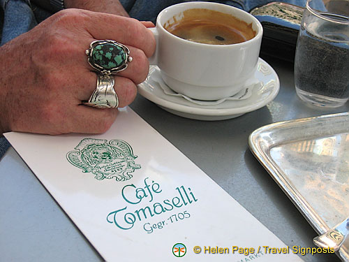 Tony having coffee at Cafe Tomaselli