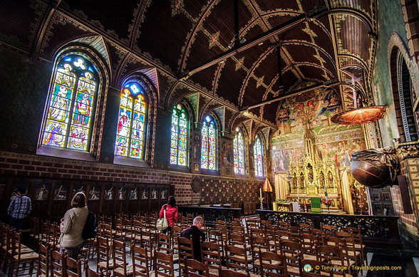 High altar and stained glass of the Basilica of the Holy Blood