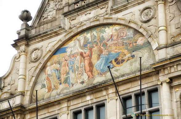 Apollo and his muses over the entrance of the Royal Dutch Theatre