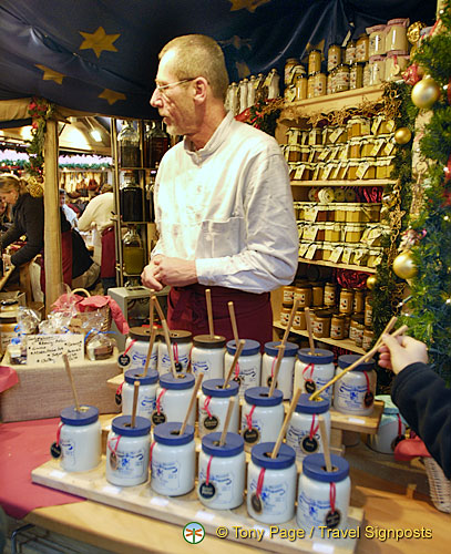 Jars of mustard for tasting