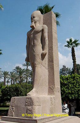 Colossal statue of Rameses II at the gate of the Temple of Ptah.
[Temple of Ptah - Mit Rahina village - Memphis - Egypt]