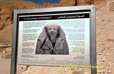 This plaque tells of the reconstruction of the Sarcophagus of Rameses VI in 2003.
[Rameses VI - Valley of the Kings - Egypt]
