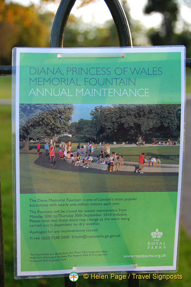 Notice about the annual maintenance of the Diana Memorial Fountain