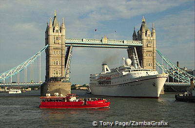 Lucky to catch this view of the Tower Bridge letting a ship through