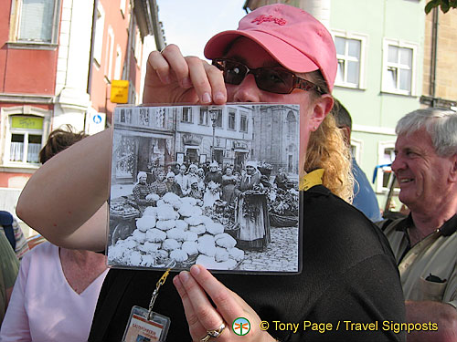 Stephanie, our guide, showing a picture of Bamberg in the past