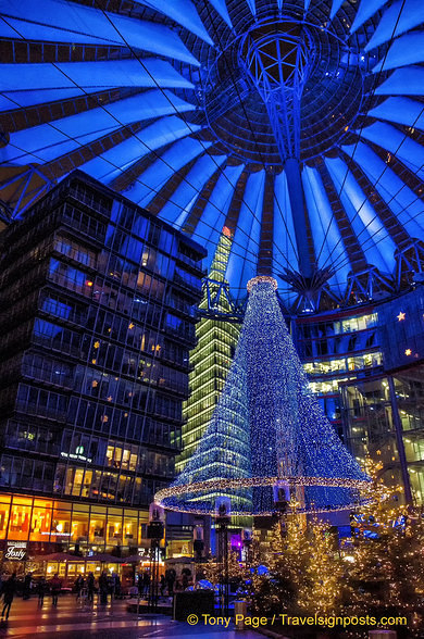 Brilliant blue Sony Center roof