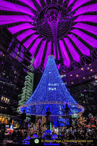 Striking magenta roof of Sony Center