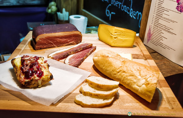 Meat and cheese sandwiches at the market