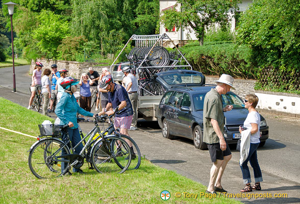 Uniworld river cruise passengers going on their cycling tour 