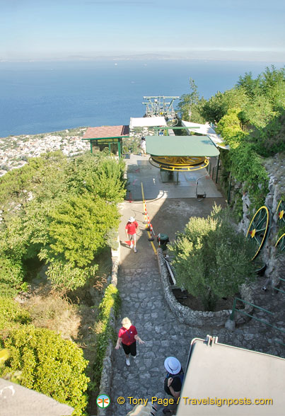 Looking down at the chairlift structure