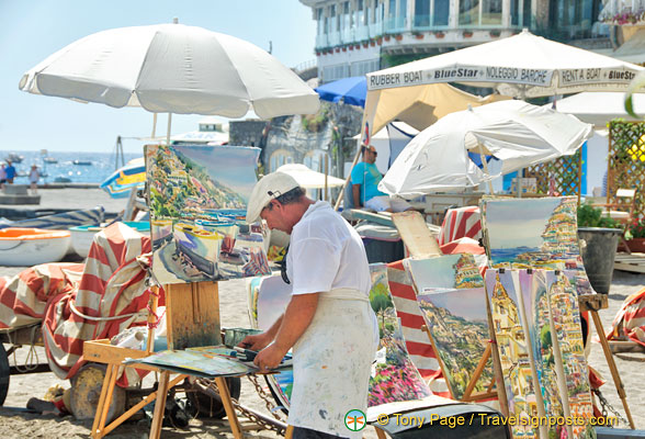 An artist at work on Positano beach