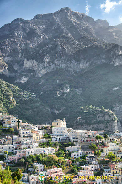 View of Positano set against the hills