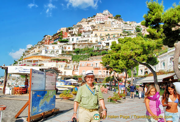 The pyramid-shaped Positano town