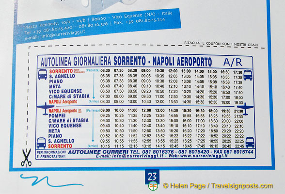 Bus schedule between Sorrento and Aeroporta Napoli