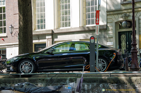 An electric car being charged