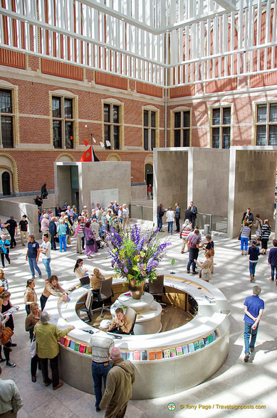 Looking down at the reception area