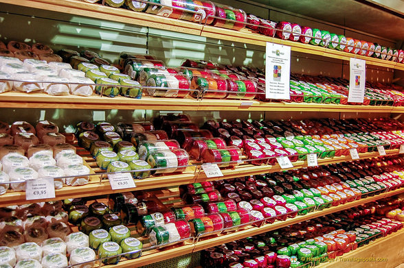 Shelves of Jacobs Hoeve cheeses