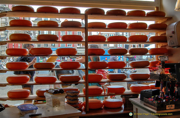 Shelves of cheese at Cheese & More