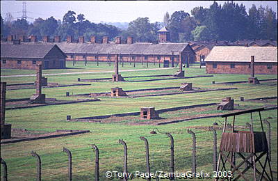 Remains of wooden barracks at Auschwitz II-Birkenau site