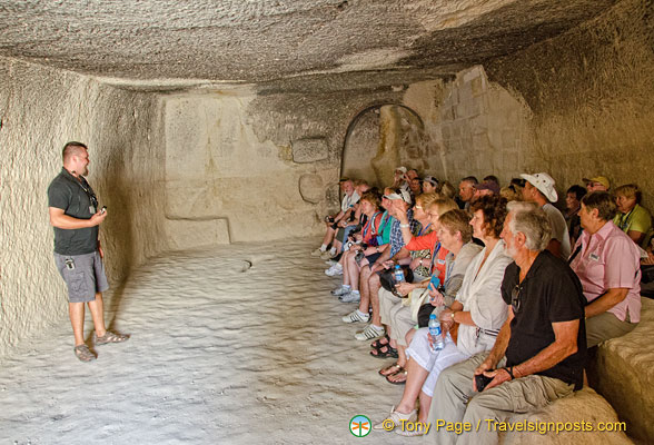 Han explaining what life was like for the cave dwellers