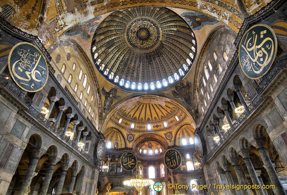 There are 8 wooden circular panes in Hagia Sophia