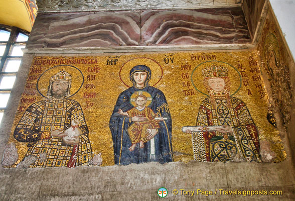 Mosaic of the Virgin with Emperor John Comnenus II (left) and Empress Irene