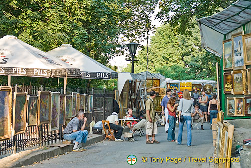 St Andrew's Church and Flea Market, Andriyivsky uzviz (St Andrew's Descent), Kyiv (Kiev)