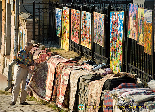 St Andrew's Church and Flea Market, Andriyivsky uzviz (St Andrew's Descent), Kyiv (Kiev)