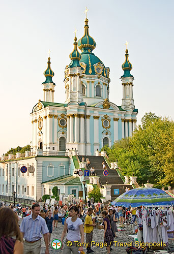 St Andrew's Church and Flea Market, Andriyivsky uzviz (St Andrew's Descent), Kyiv (Kiev)