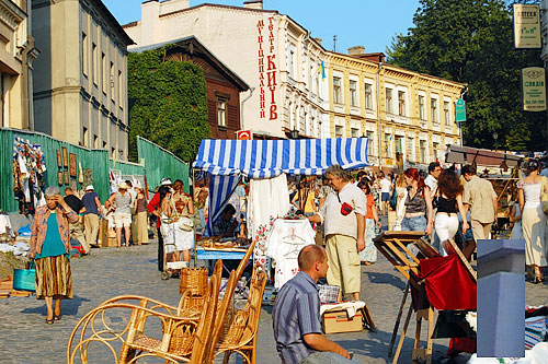 St Andrew's Church and Flea Market, Andriyivsky uzviz (St Andrew's Descent), Kyiv (Kiev)