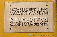 Plaque showing Mozart's birthplace