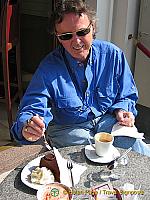 Tony digging into his sacher torte