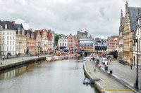 View of Korenlei and Graslei from St Michael's Bridge