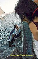 These river urchins swim to passing boats to beg for money. Beats going to school.

[Aswan - Nile River -Egypt]