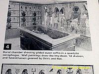 Burial chamber showing gilded outer coffin in a quartzite sarcophagus.
[Tutankhamen - Valley of the Kings - Egypt]