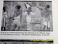 King Ay, as a priest, performing the Opening of the Mouth ritual for Tutankhamen.
[Valley of the Kings - Egypt]