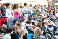 Crowds enjoying the street performances