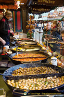 Wurst-pfanne, mushrooms and other cooked foods