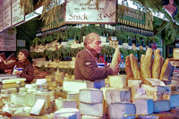 Fresh baguette and cheeses