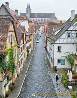 View of St. Jakobskirche at the end of the street