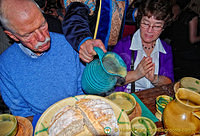 Spiced parsnip soup poured from a jug