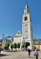 The bell tower of the Parish Church of Cortina d'Ampezzo