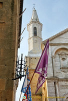 View of the tower of the Pienza duomo