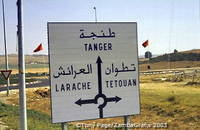 Road sign for Tangier, Larache and Tetouan