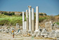 A set of columns with engravings on them