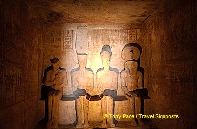 On two days of the year the sun's rays reach these once gold-covered statues.
[Great Temple of Abu Simbel - Egypt]