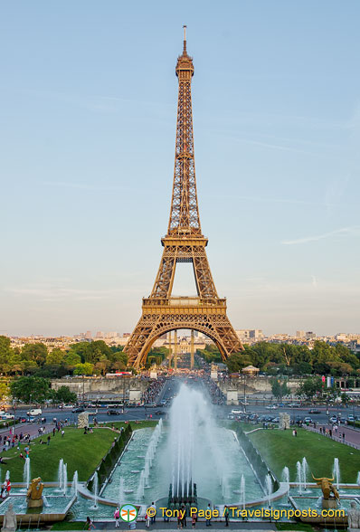 View of the Eiffel Tower across the Fountain of Warsaw